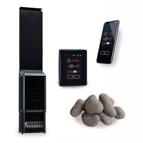 Saunum Air 5 Complete Sauna System - 4.8kW Nordic Black Heater with Smart Controls & Stones