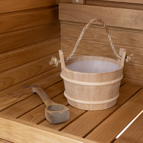 PROSAUNAS Wood Sauna Bucket with Rope Handle - 4-Liter Plastic-Lined Bucket
