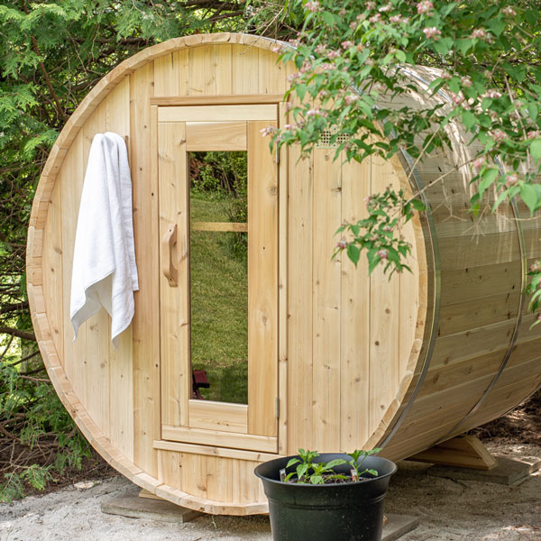 Dundalk LeisureCraft Harmony 4-Person Barrel Sauna | Canadian Timber Collection (CTC22W)