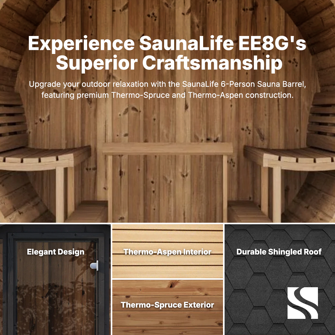 SaunaLife Model EE6G | 4 Person Outdoor Barrel Sauna