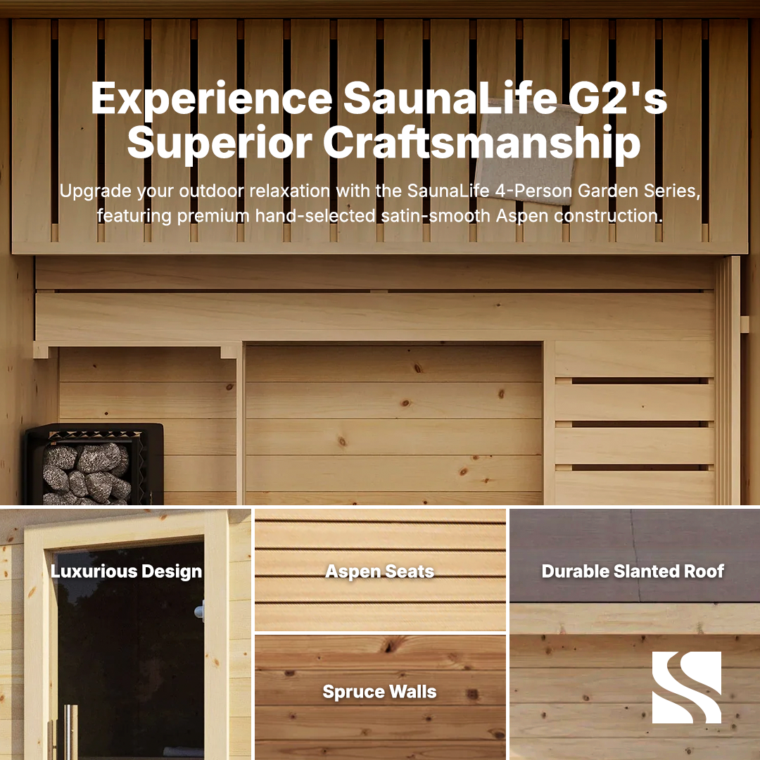 SaunaLife Garden Series G2 | 4 Person Outdoor Traditional Sauna