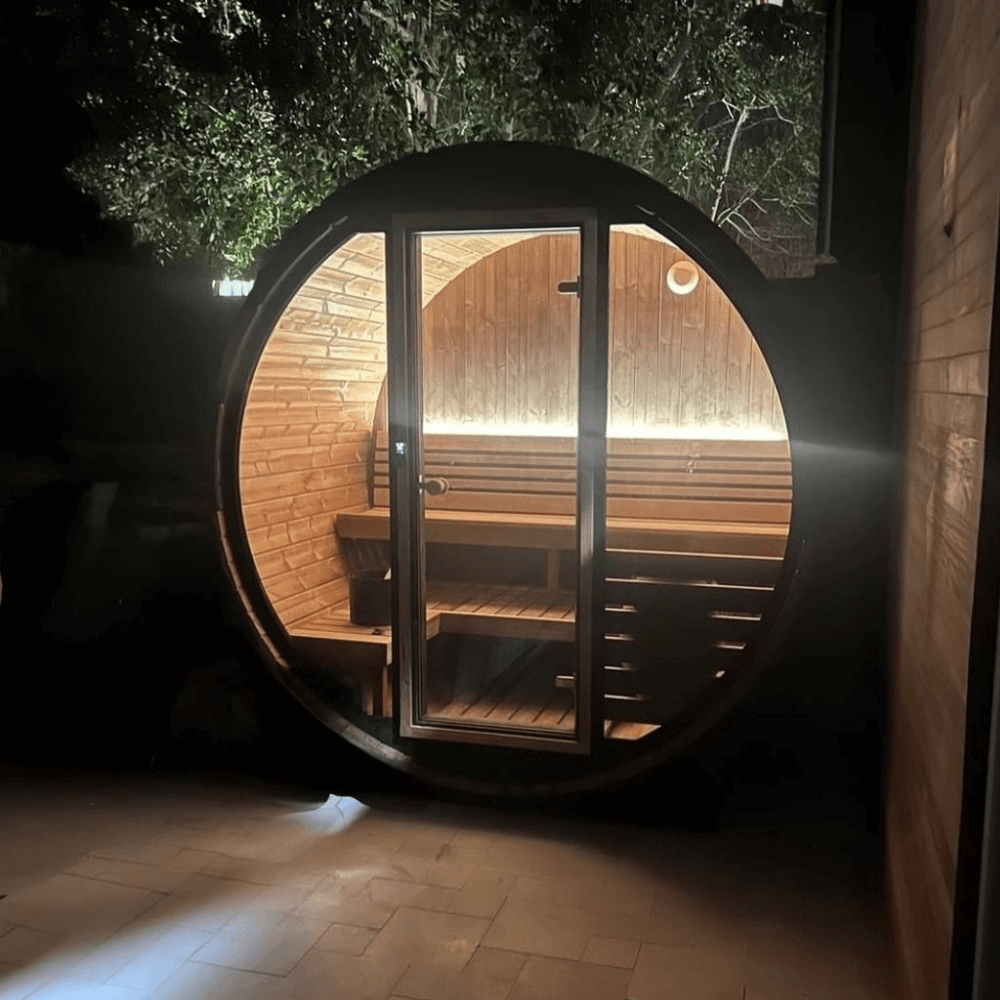 SaunaLife Model EE6G | 4 Person Outdoor Barrel Sauna