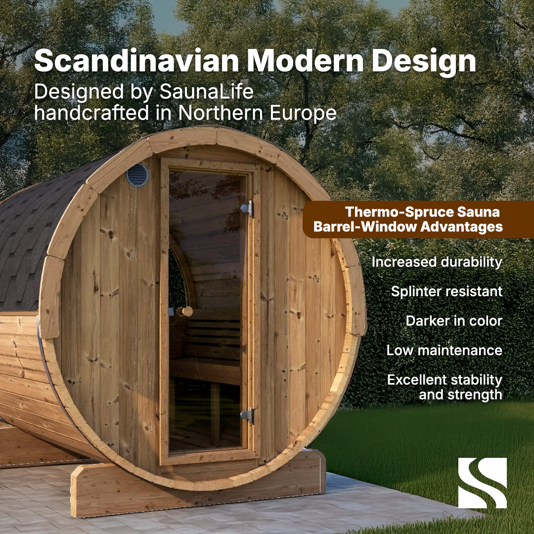 SaunaLife ERGO Series E8W | 6 Person Outdoor Barrel Sauna with Window