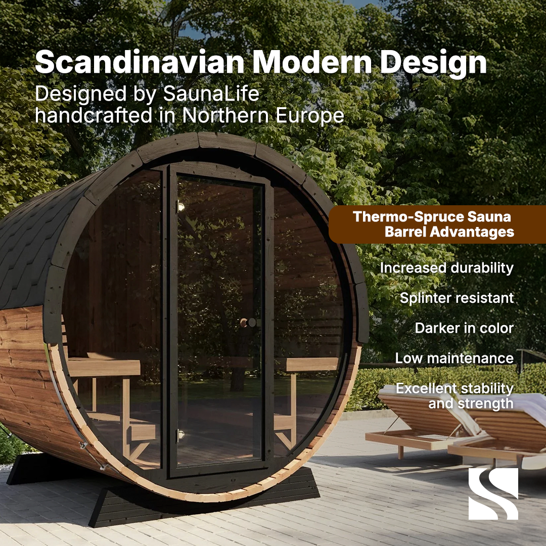 SaunaLife Model EE6G | 4 Person Outdoor Barrel Sauna