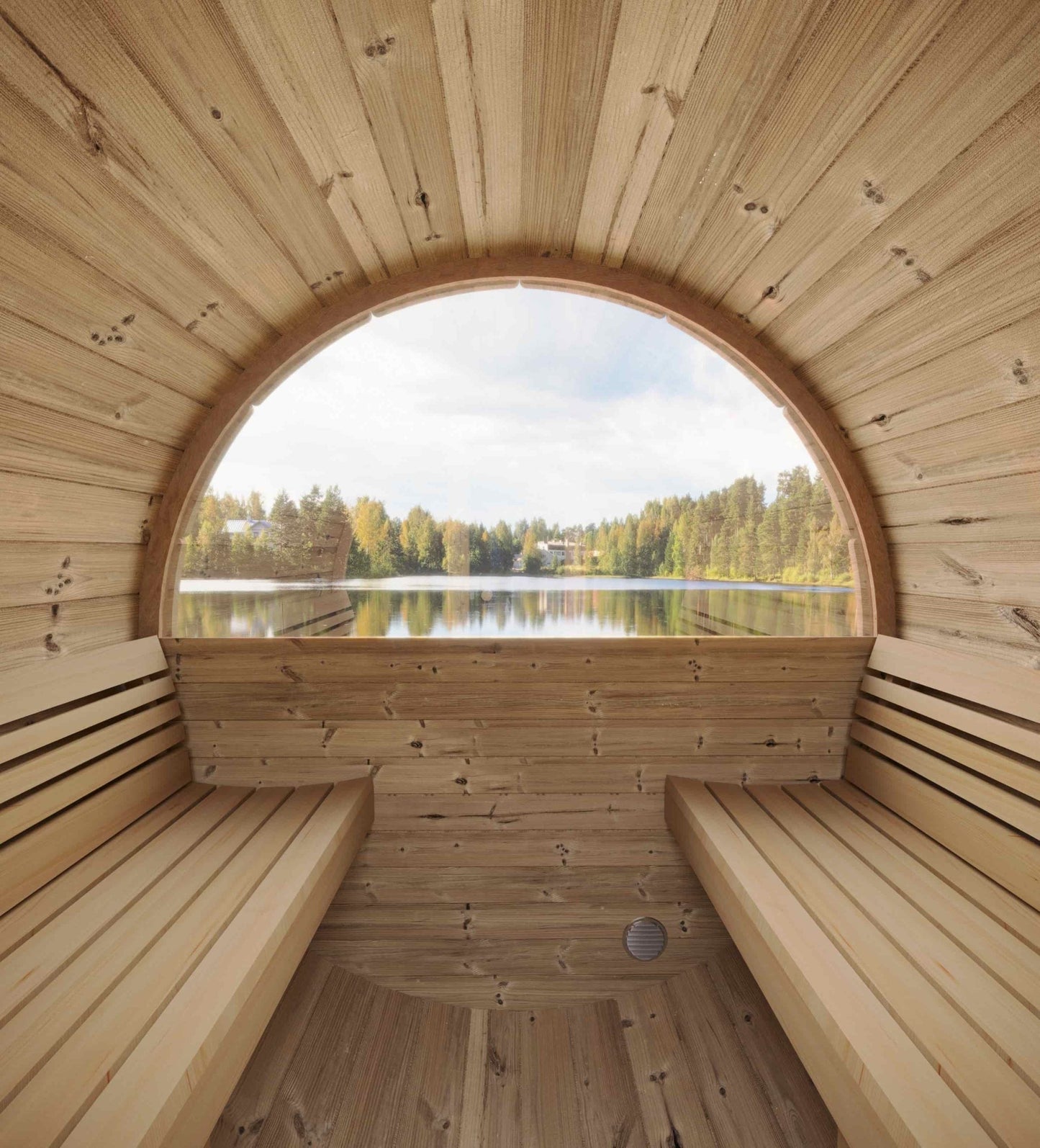 SaunaLife ERGO Series E7G | 4 Person Outdoor Barrel Sauna with Full Glass Front