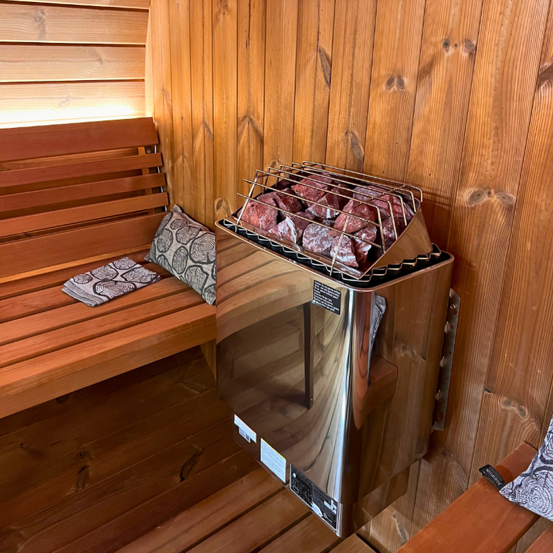 SaunaLife ERGO Series E7G | 4 Person Outdoor Barrel Sauna with Full Glass Front