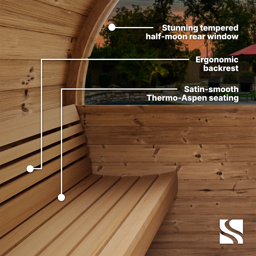 SaunaLife ERGO Series E8W | 6 Person Outdoor Barrel Sauna with Window