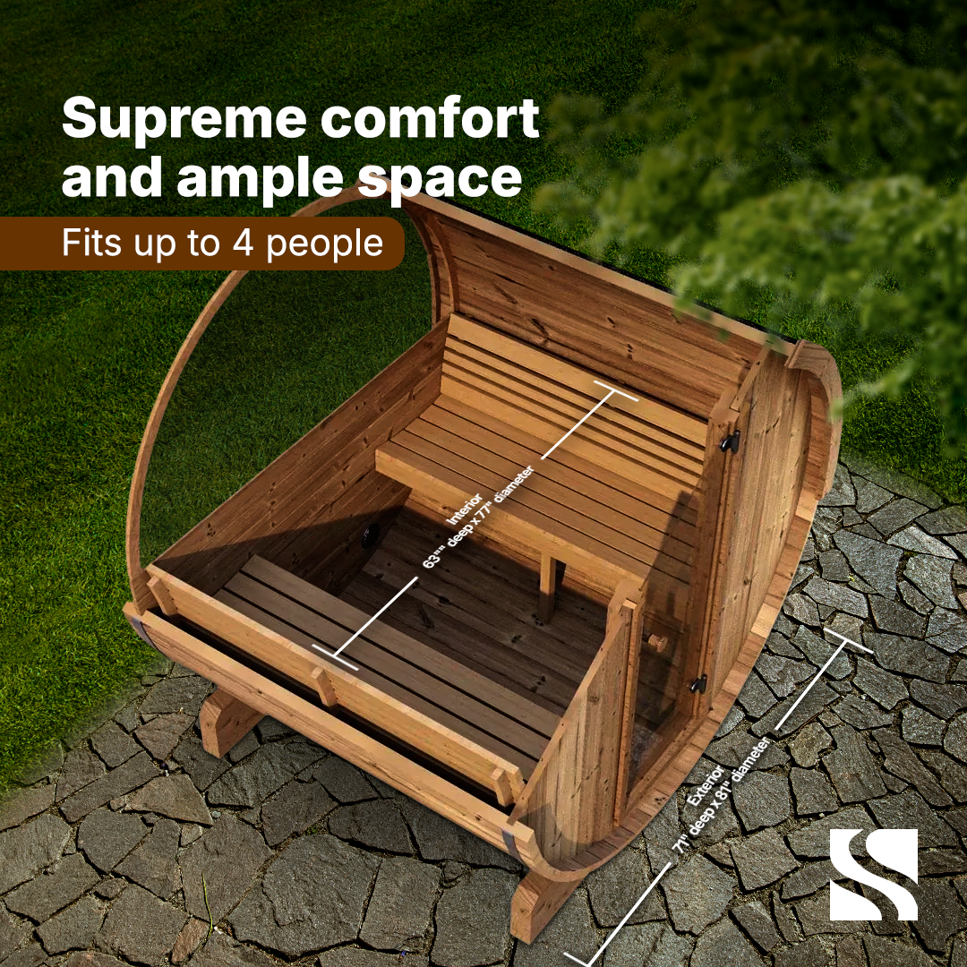 SaunaLife ERGO Series E7W | 4 Person Outdoor Barrel Sauna with Window