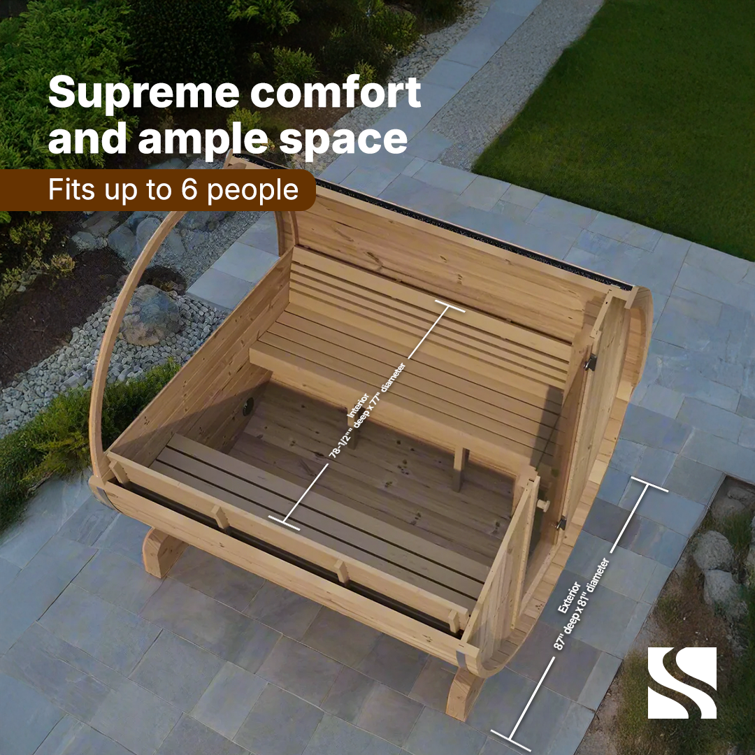 SaunaLife ERGO Series E8W | 6 Person Outdoor Barrel Sauna with Window