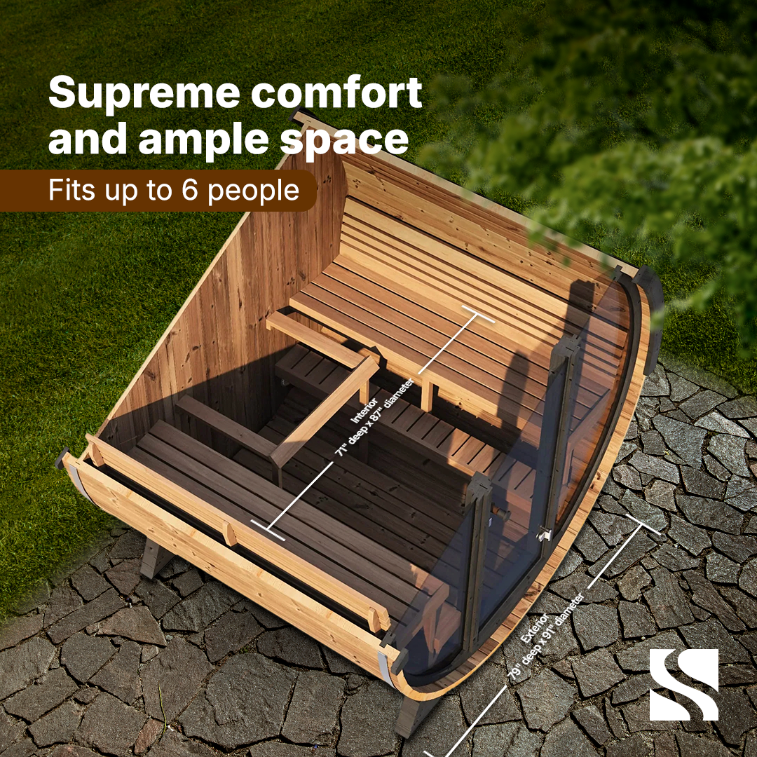 SaunaLife Model EE6G | 4 Person Outdoor Barrel Sauna