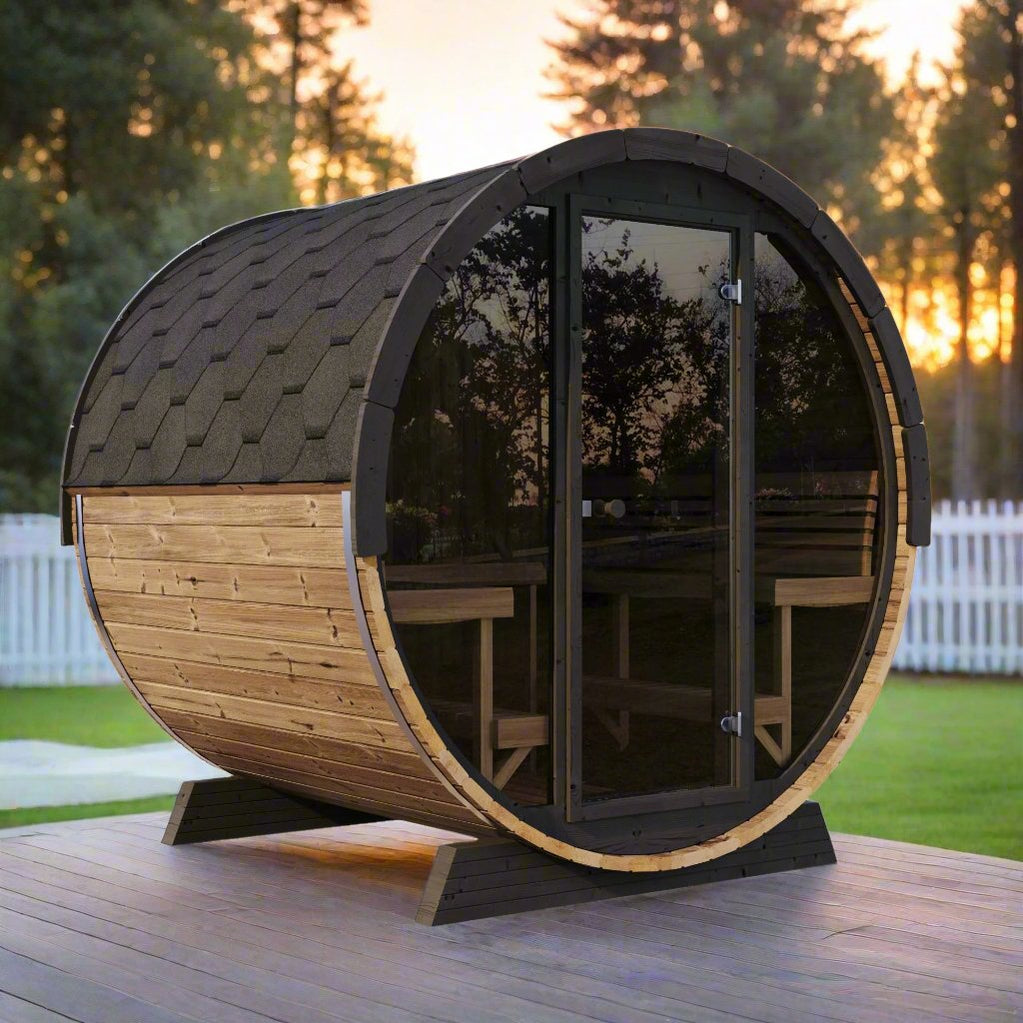 SaunaLife Model EE8G | 4 Person Outdoor Barrel Sauna