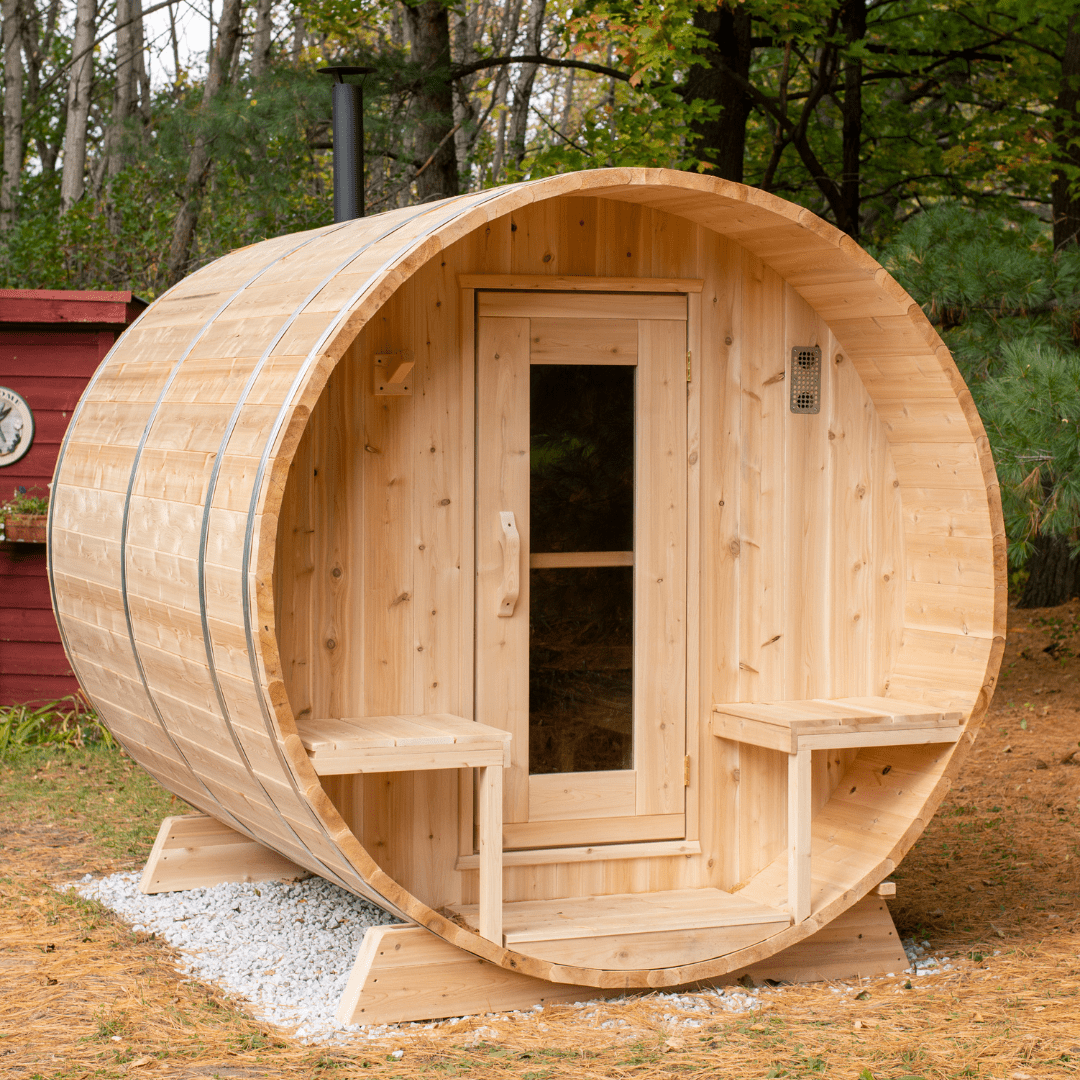 Dundalk LeisureCraft Serenity 4-Person Barrel Sauna | Canadian Timber Collection (CTC2245W)