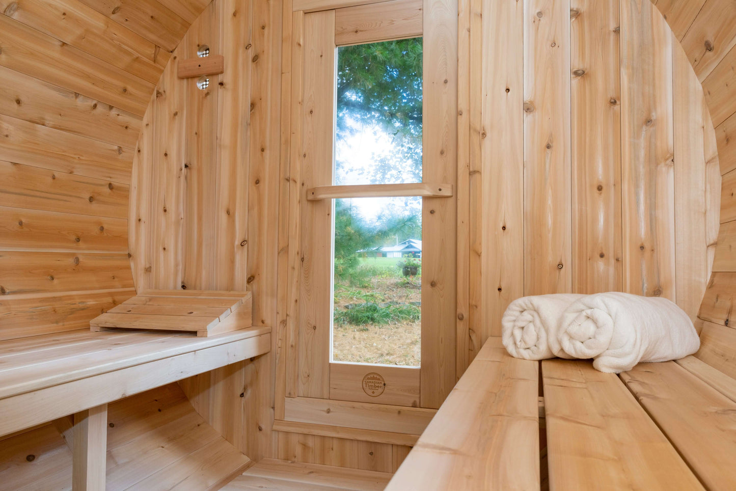 Dundalk LeisureCraft Serenity 4-Person Barrel Sauna | Canadian Timber Collection (CTC2245W)
