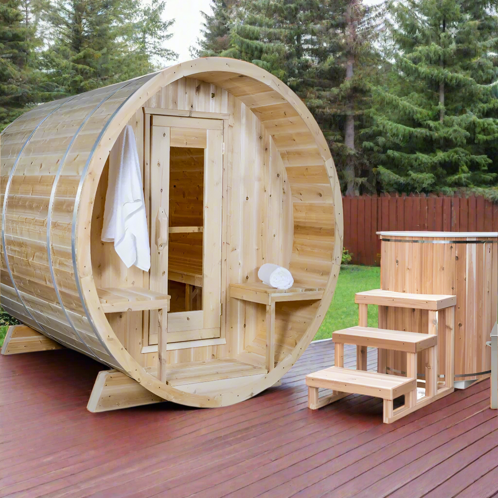 Dundalk LeisureCraft Serenity 4-Person Barrel Sauna | Canadian Timber Collection (CTC2245W)
