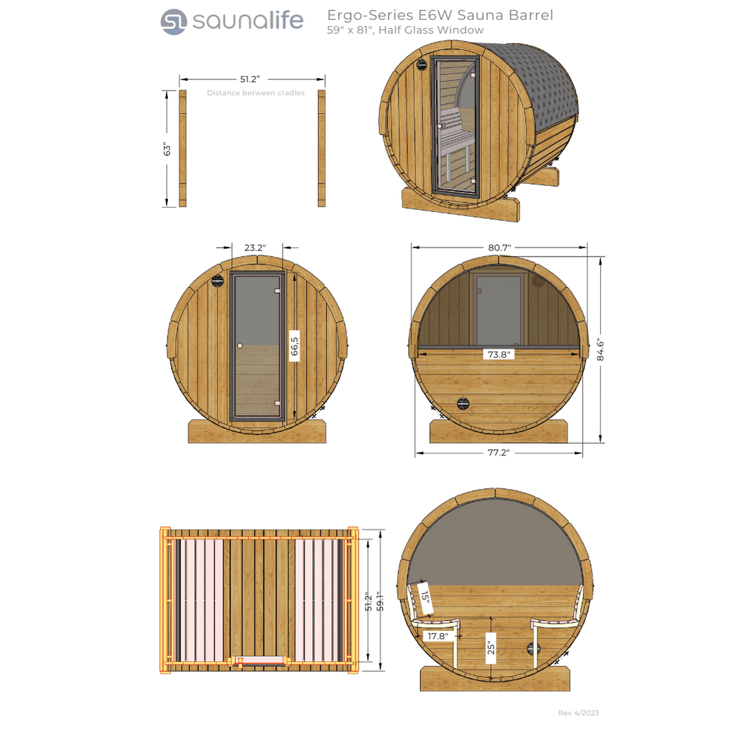SaunaLife ERGO Series E6 | 3 Person Outdoor Barrel Sauna