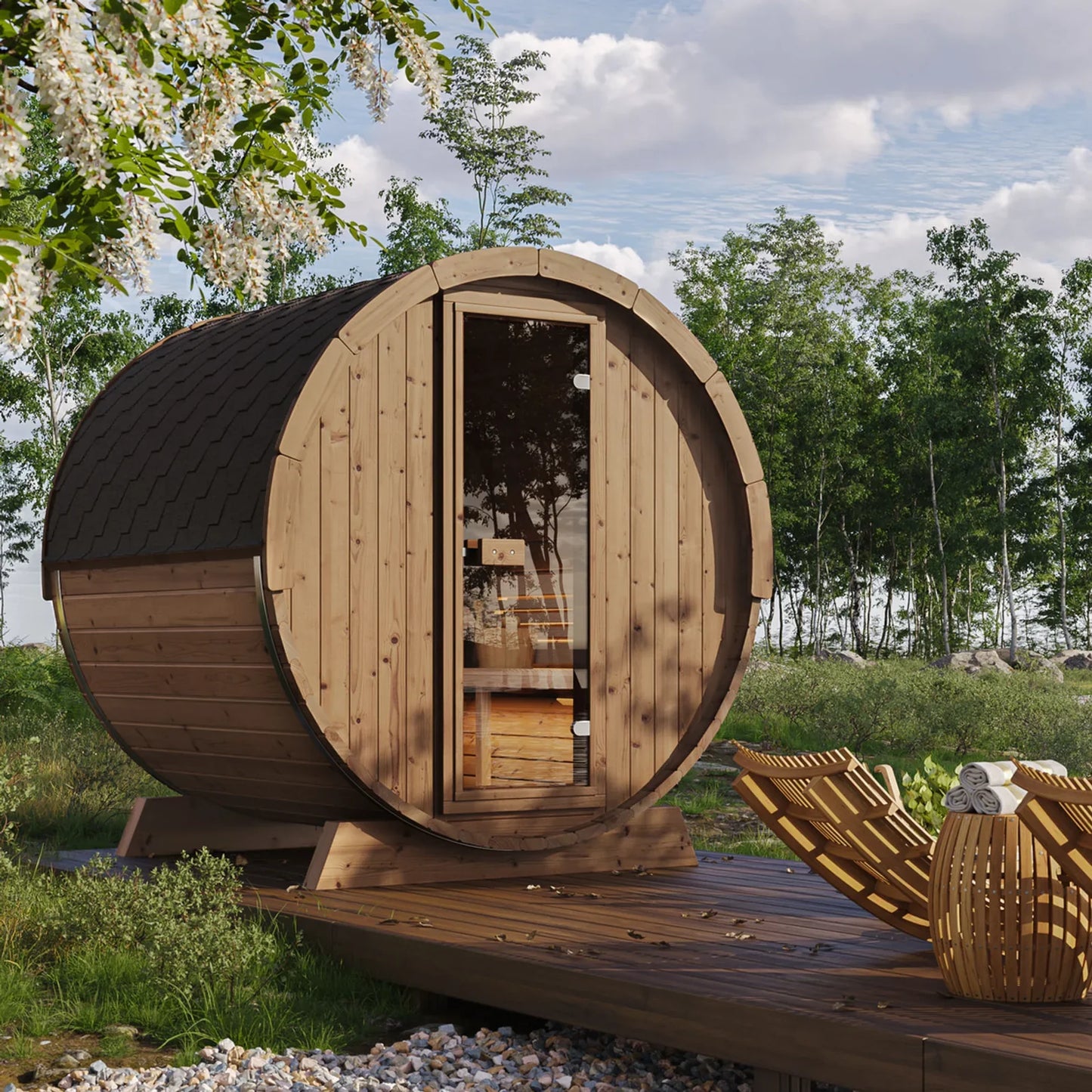 SaunaLife ERGO Series E7 | 4 Person Outdoor Barrel Sauna