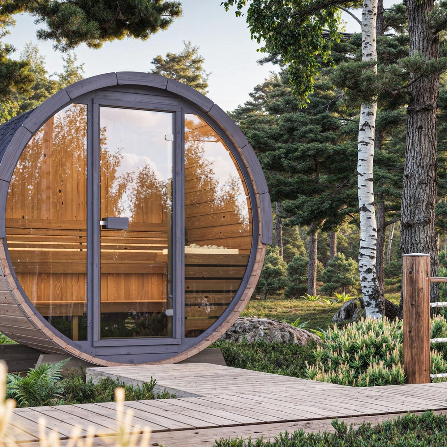 SaunaLife Model EE6G | 4 Person Outdoor Barrel Sauna