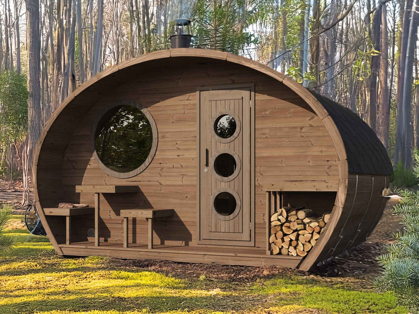 SaunaLife Garden Series G11 | 8 Person Outdoor Sauna with 2 Rooms