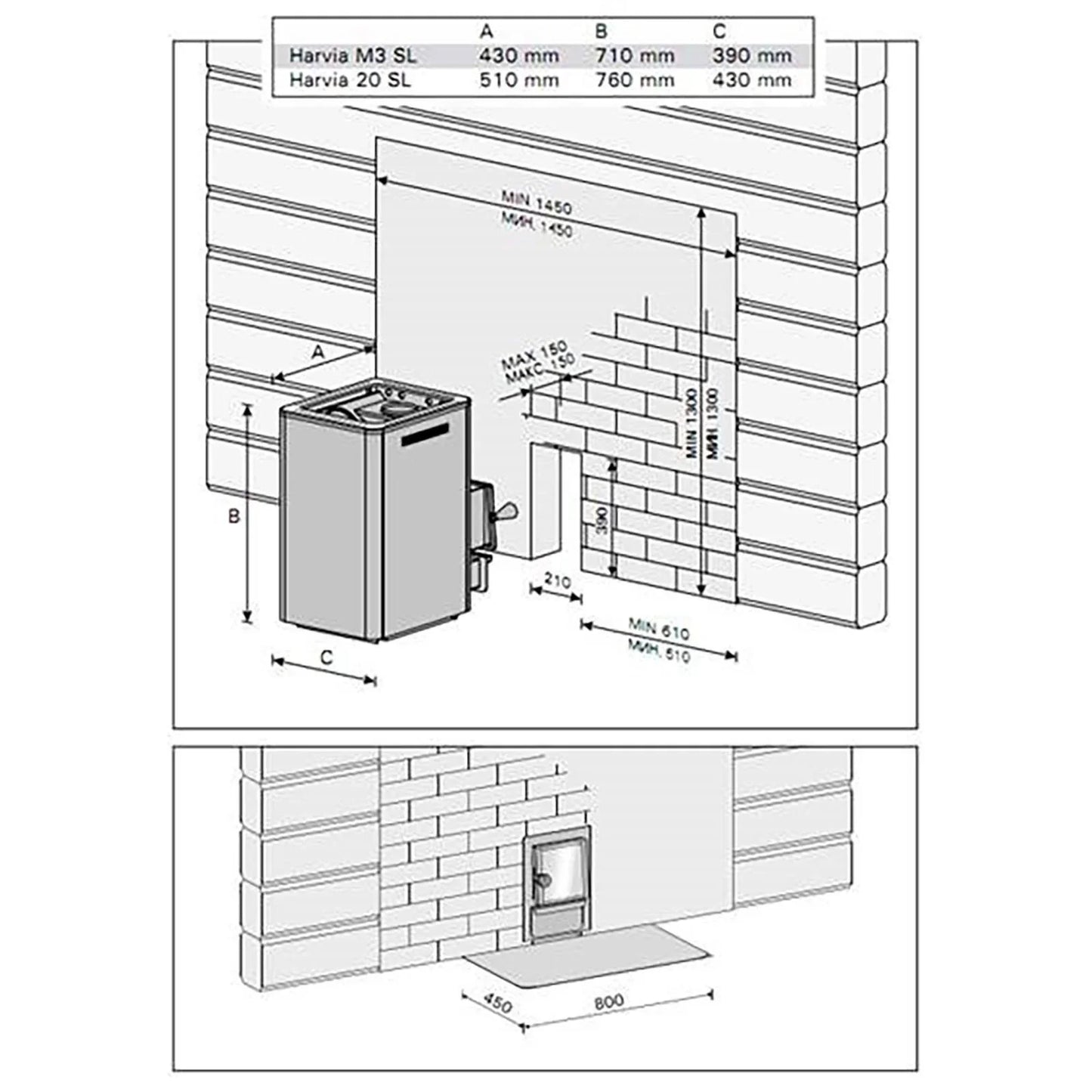 Harvia M3 SL Wood-Burning Sauna Stove w/ Exterior Feed | WKM3SL