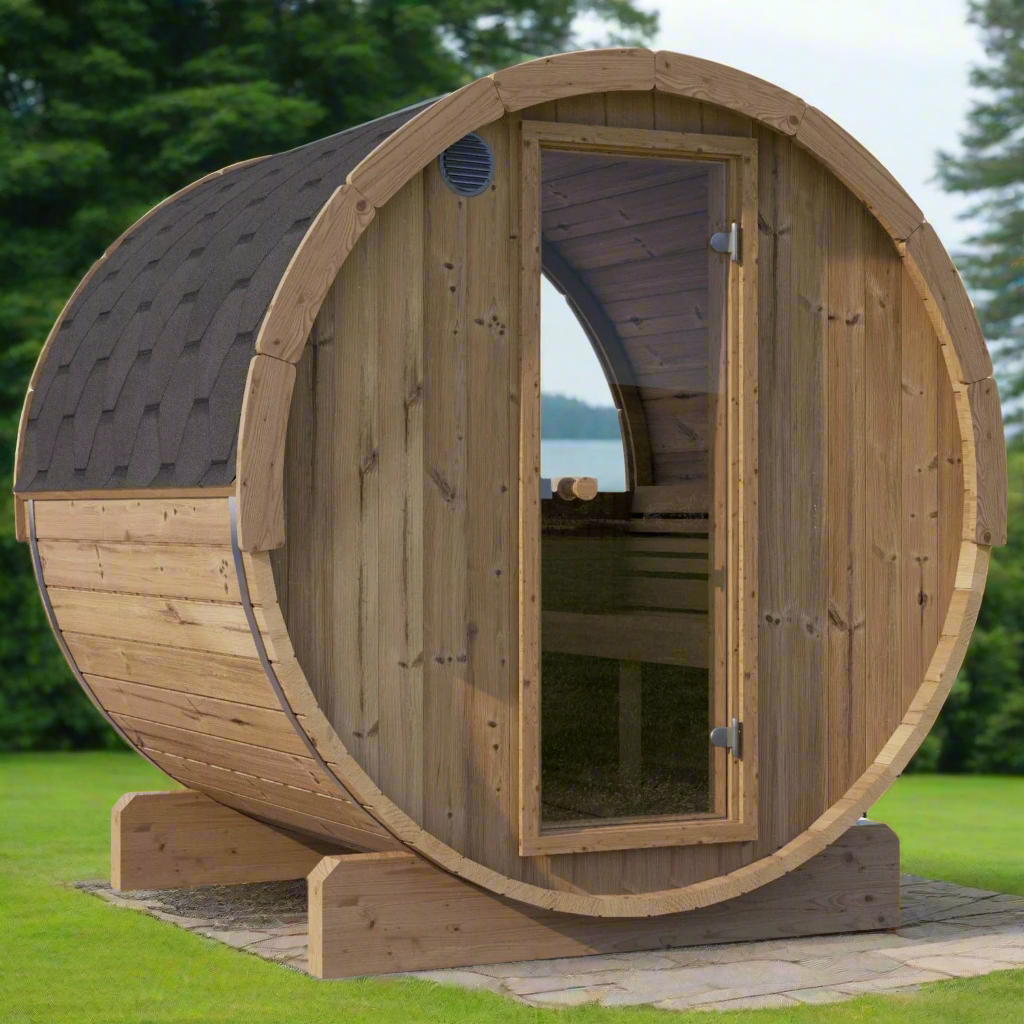 SaunaLife ERGO Series E7W | 4 Person Outdoor Barrel Sauna with Window