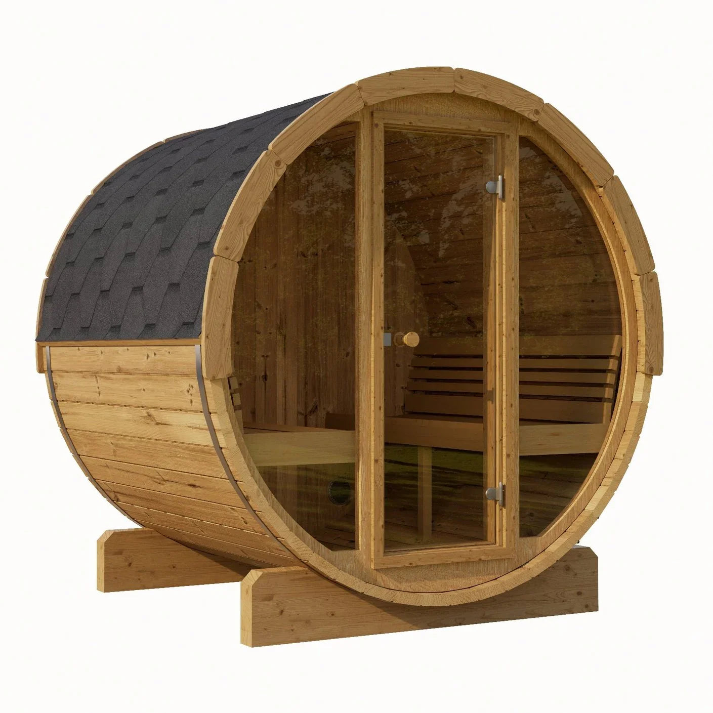 SaunaLife ERGO Series E7G | 4 Person Outdoor Barrel Sauna with Full Glass Front