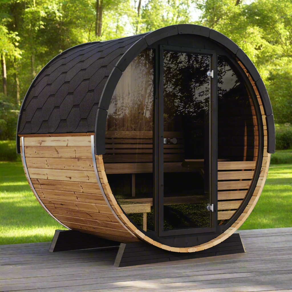 SaunaLife Model EE6G | 4 Person Outdoor Barrel Sauna