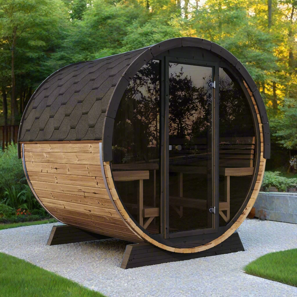 SaunaLife Model EE8G | 4 Person Outdoor Barrel Sauna
