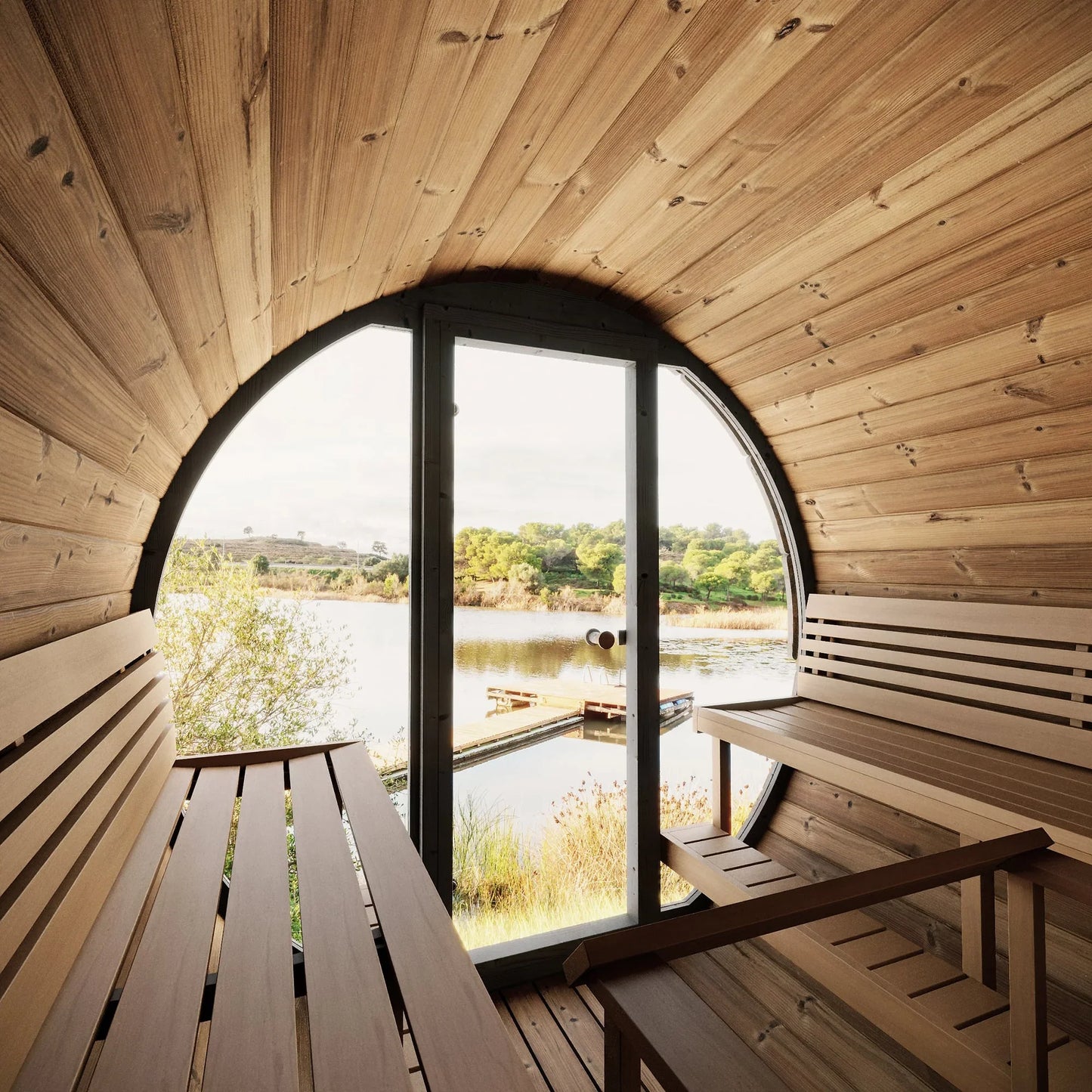 SaunaLife Model EE8G | 4 Person Outdoor Barrel Sauna