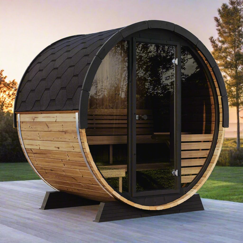 SaunaLife Model EE6G | 4 Person Outdoor Barrel Sauna