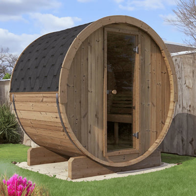 SaunaLife ERGO Series E7W | 4 Person Outdoor Barrel Sauna with Window