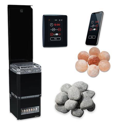 Saunum Air L 10 Complete Sauna System - 9.8kW Black Sauna Heater with Smart Controls & Stones