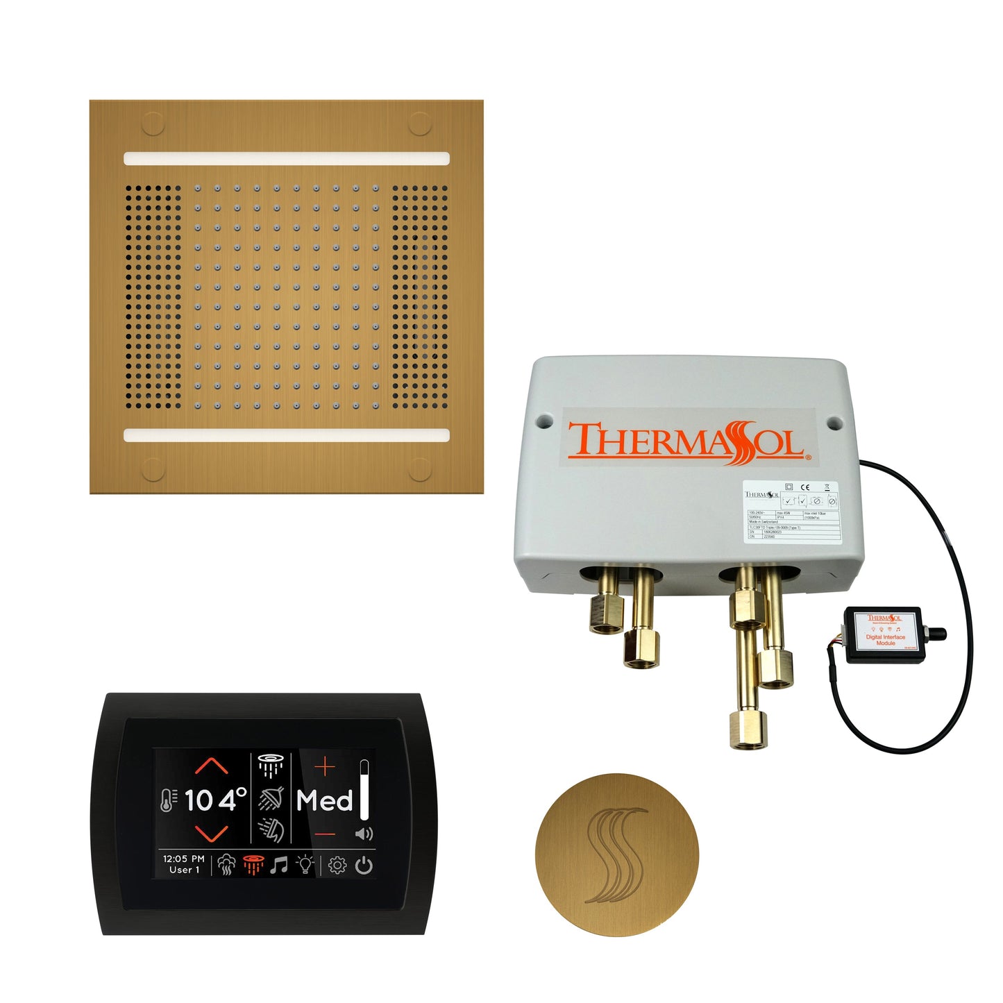 ThermaSol TWPH14SS Total Wellness Package with SignaTouch Control, HydroVive 14 Rainhead and Round SteamVection Head