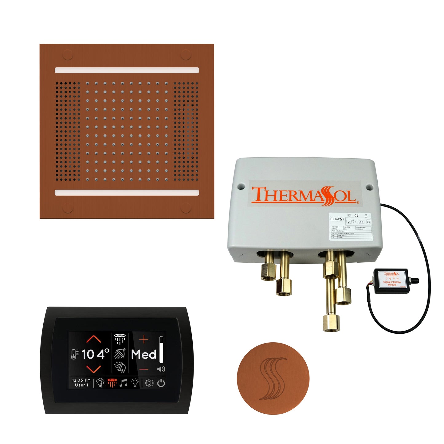ThermaSol TWPH14SS Total Wellness Package with SignaTouch Control, HydroVive 14 Rainhead and Round SteamVection Head
