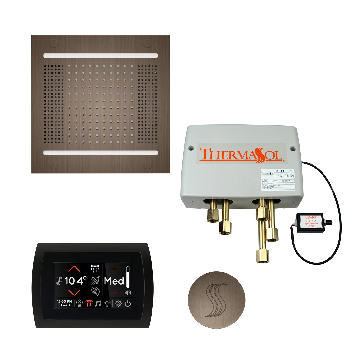 ThermaSol TWPH14SS Total Wellness Package with SignaTouch Control, HydroVive 14 Rainhead and Round SteamVection Head