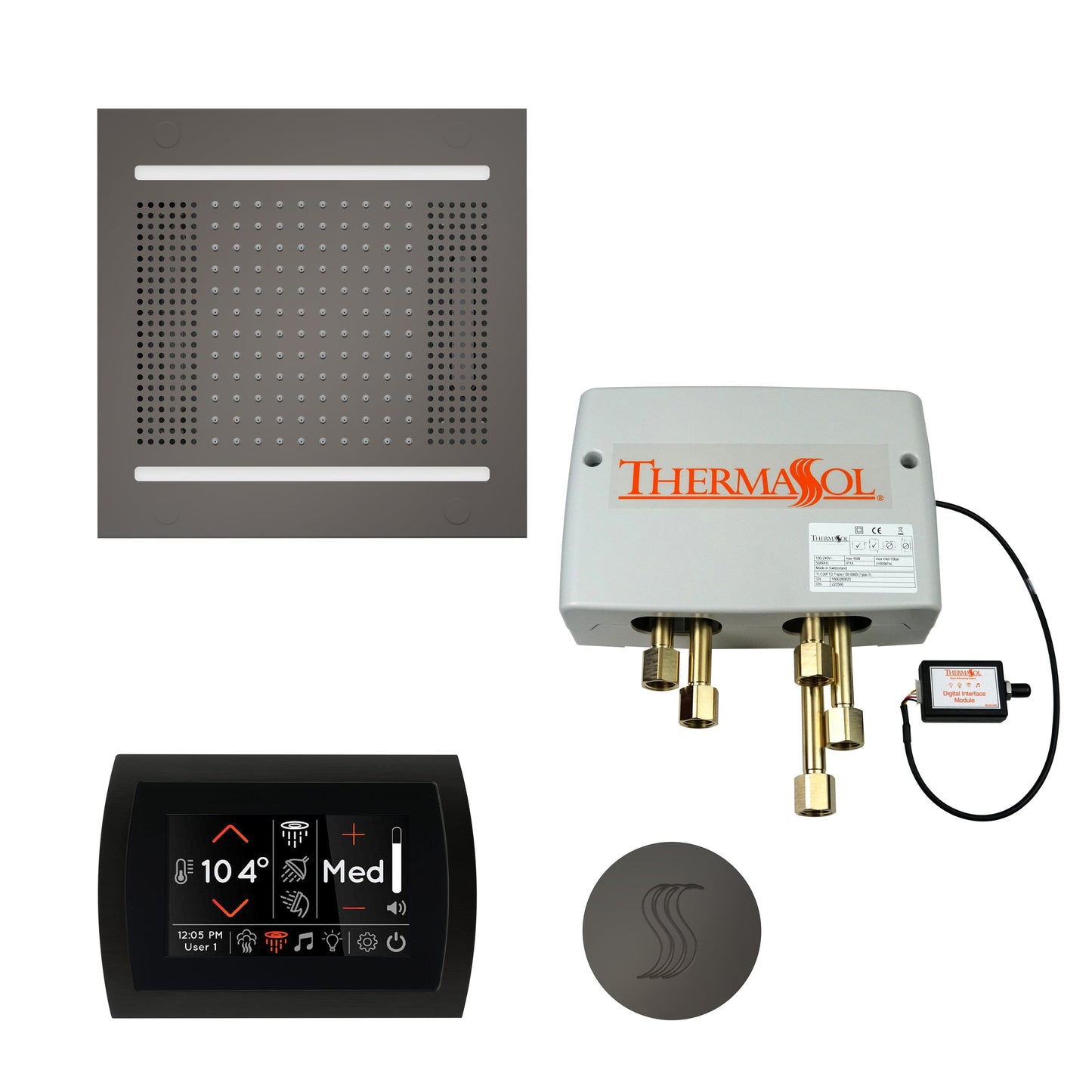 ThermaSol TWPH14SS Total Wellness Package with SignaTouch Control, HydroVive 14 Rainhead and Round SteamVection Head
