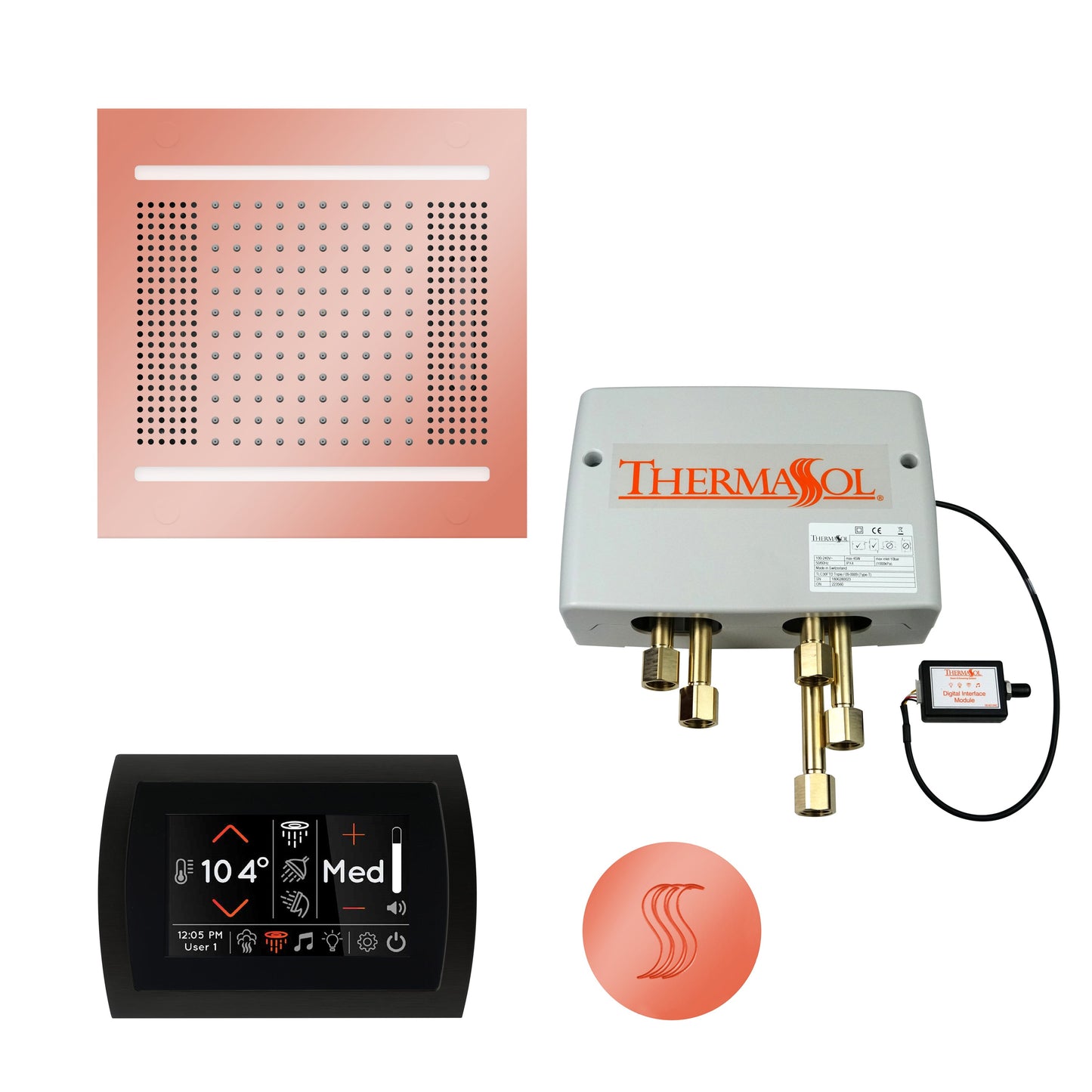 ThermaSol TWPH14SS Total Wellness Package with SignaTouch Control, HydroVive 14 Rainhead and Round SteamVection Head