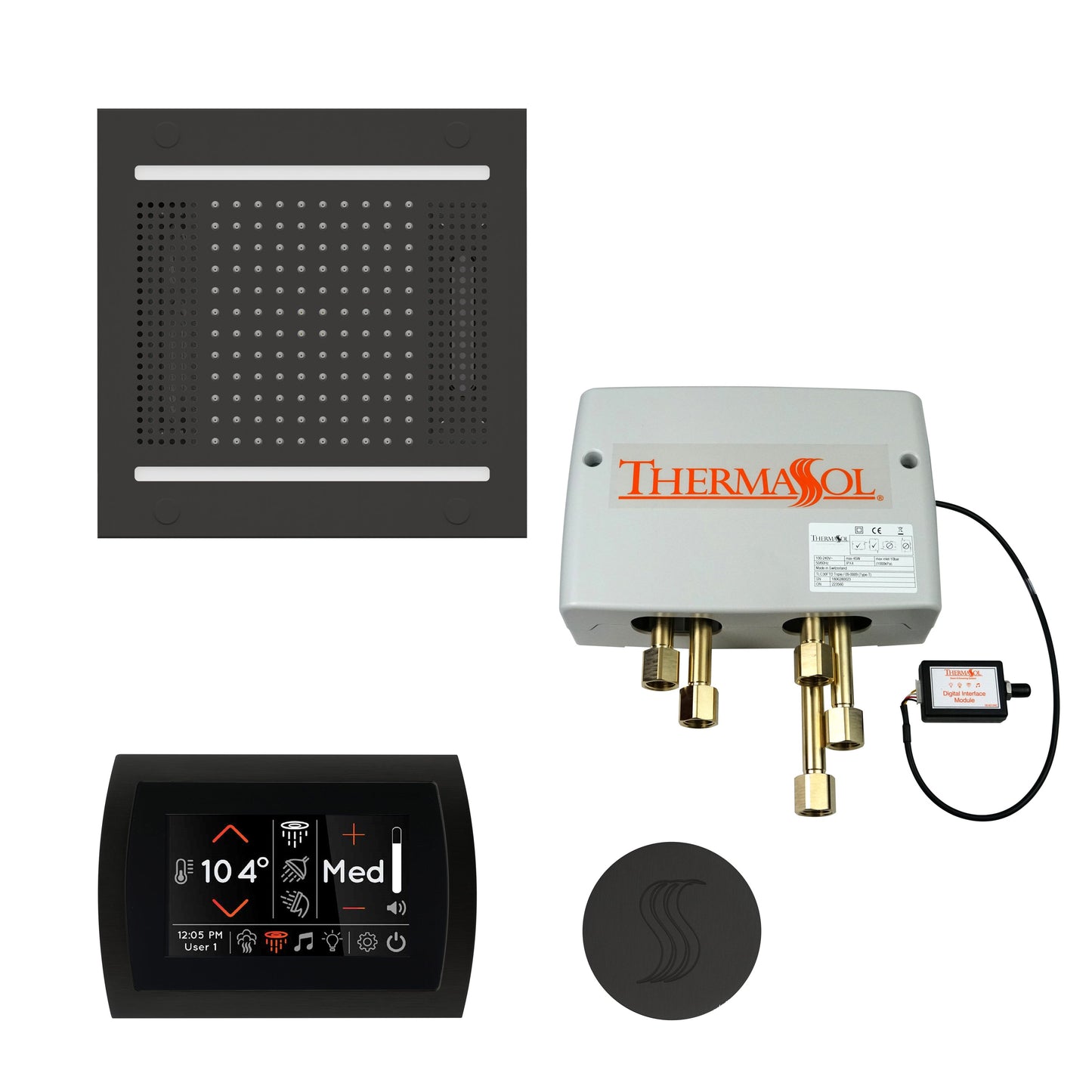 ThermaSol TWPH14SS Total Wellness Package with SignaTouch Control, HydroVive 14 Rainhead and Round SteamVection Head