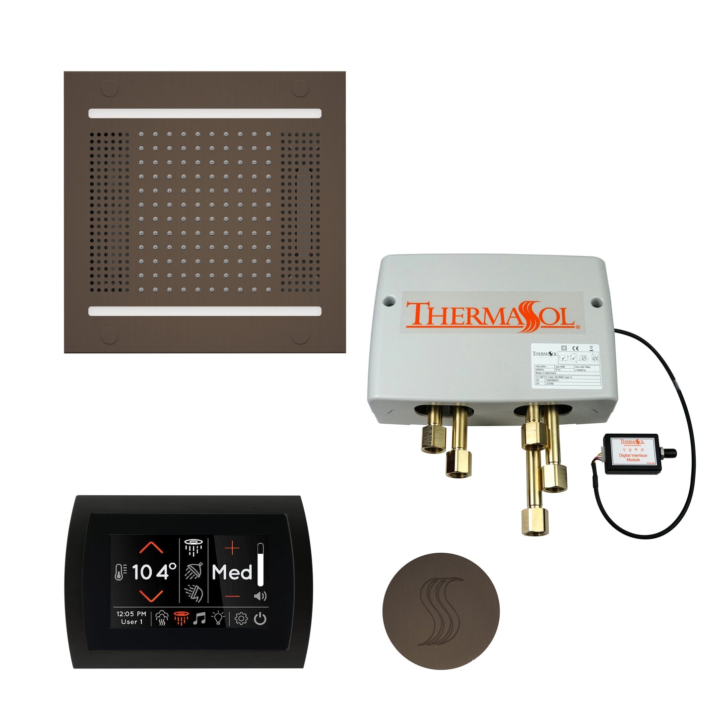 ThermaSol TWPH14SS Total Wellness Package with SignaTouch Control, HydroVive 14 Rainhead and Round SteamVection Head