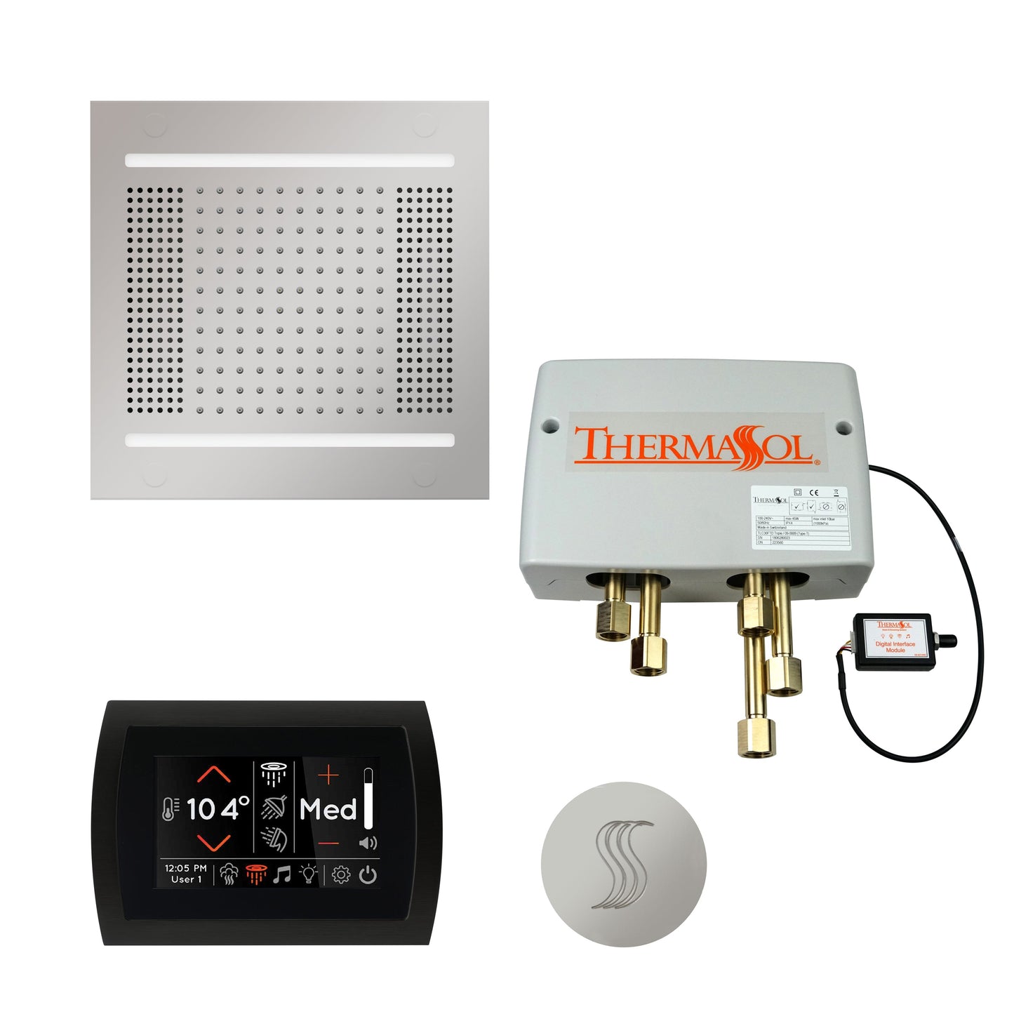 ThermaSol TWPH14SS Total Wellness Package with SignaTouch Control, HydroVive 14 Rainhead and Round SteamVection Head