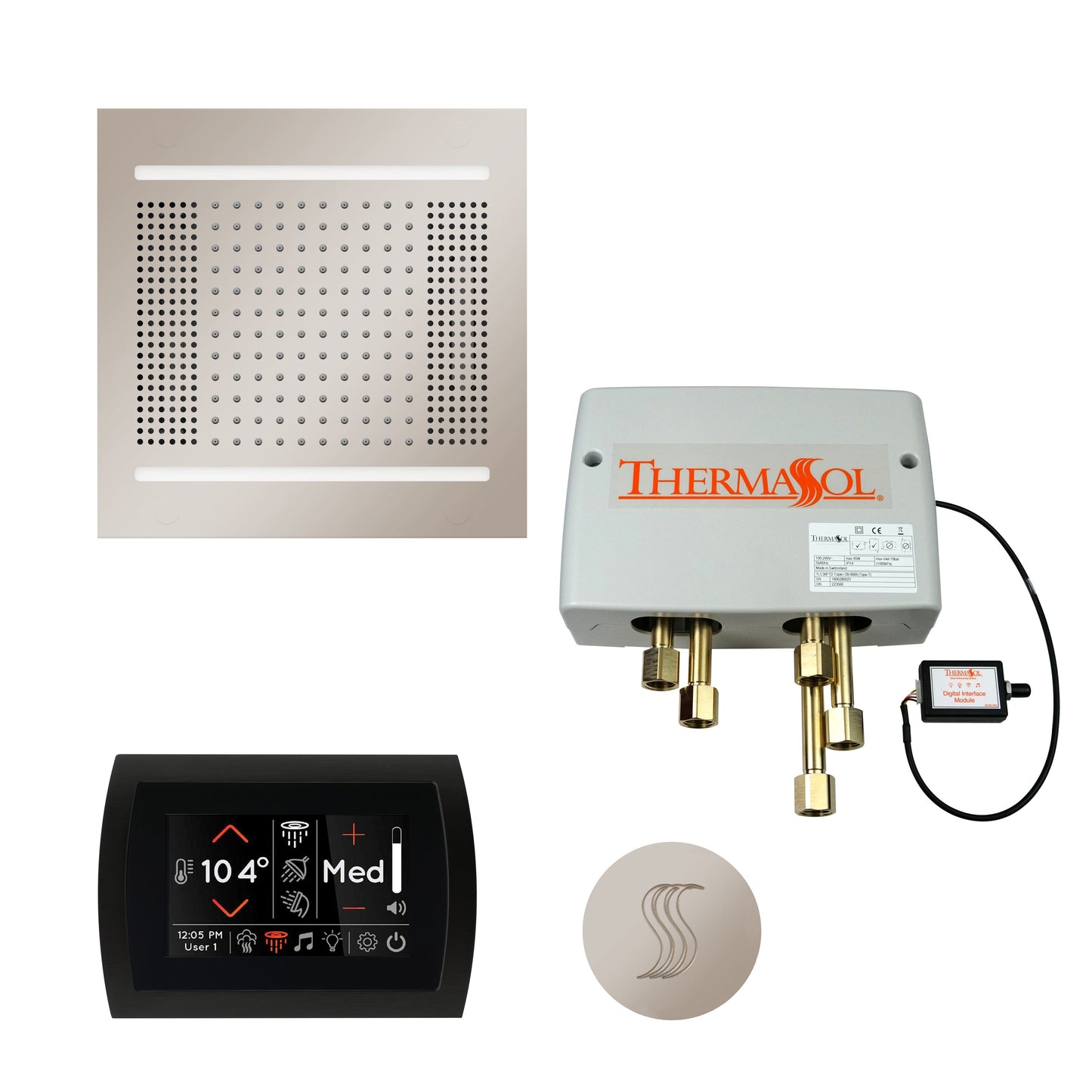 ThermaSol TWPH14SS Total Wellness Package with SignaTouch Control, HydroVive 14 Rainhead and Round SteamVection Head