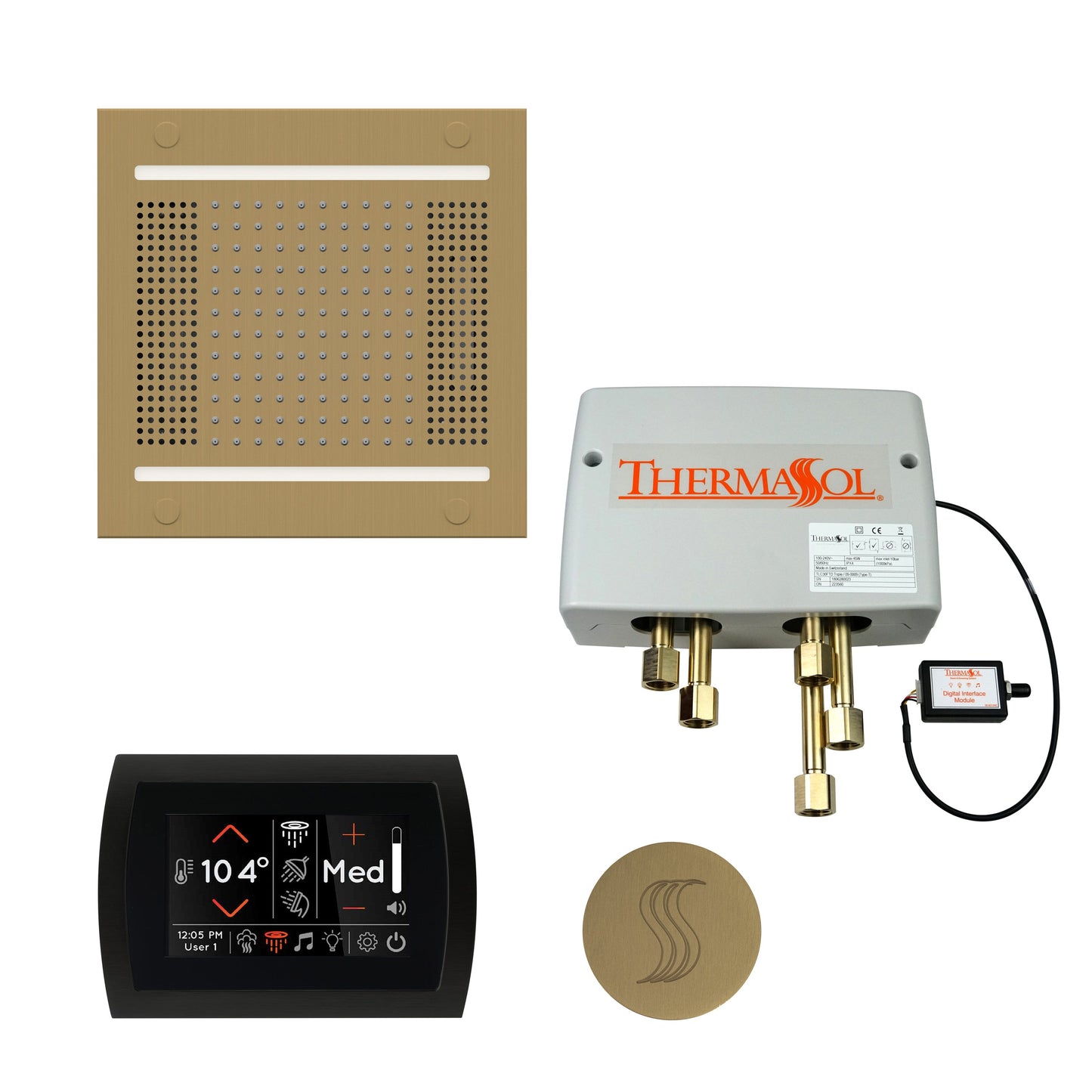 ThermaSol TWPH14SS Total Wellness Package with SignaTouch Control, HydroVive 14 Rainhead and Round SteamVection Head