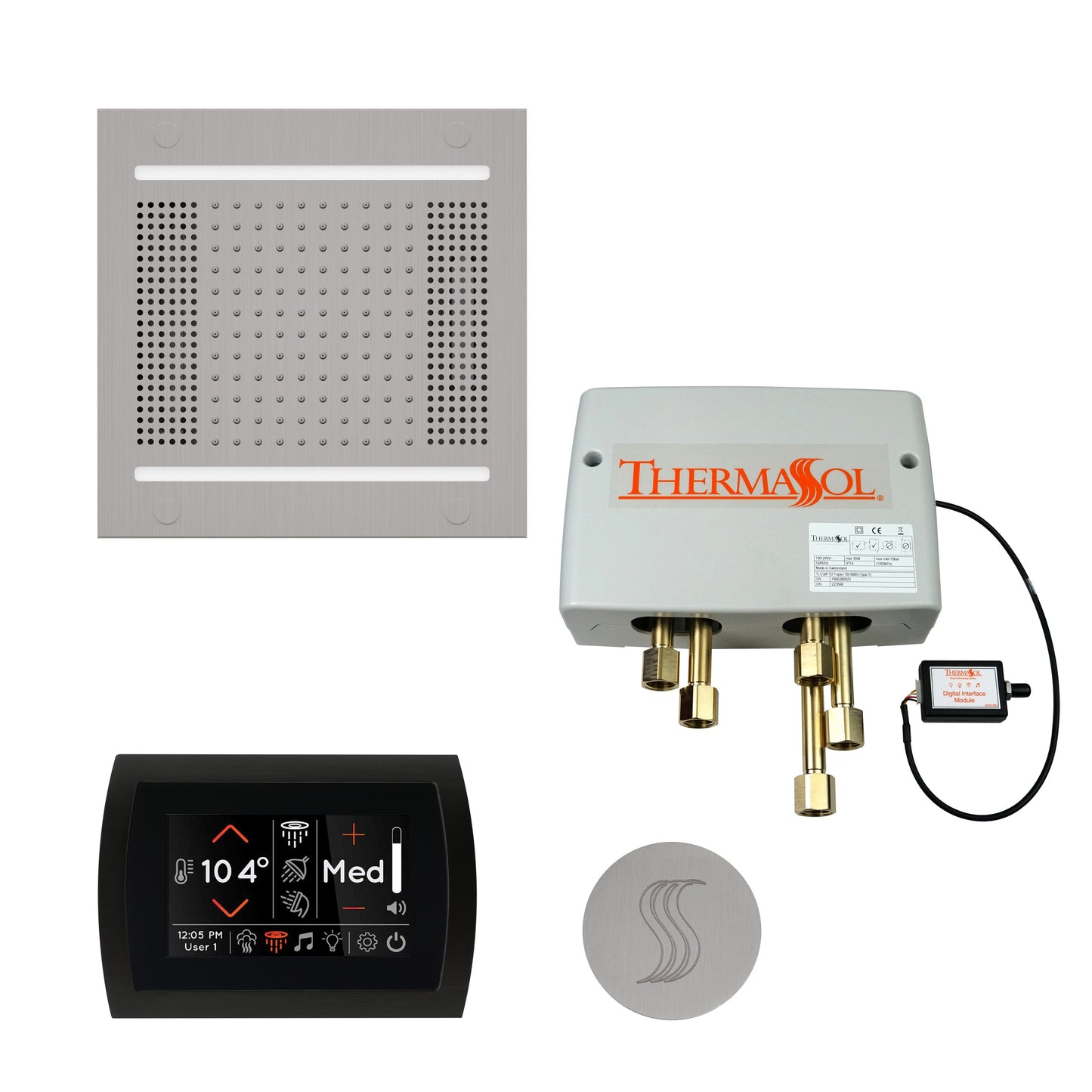 ThermaSol TWPH14SS Total Wellness Package with SignaTouch Control, HydroVive 14 Rainhead and Round SteamVection Head