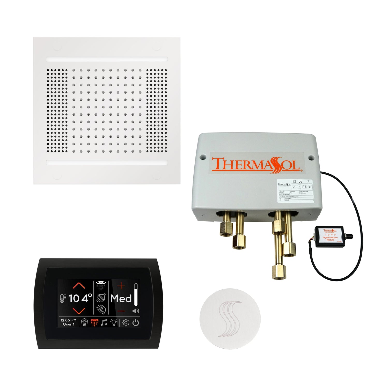 ThermaSol TWPH14SS Total Wellness Package with SignaTouch Control, HydroVive 14 Rainhead and Round SteamVection Head