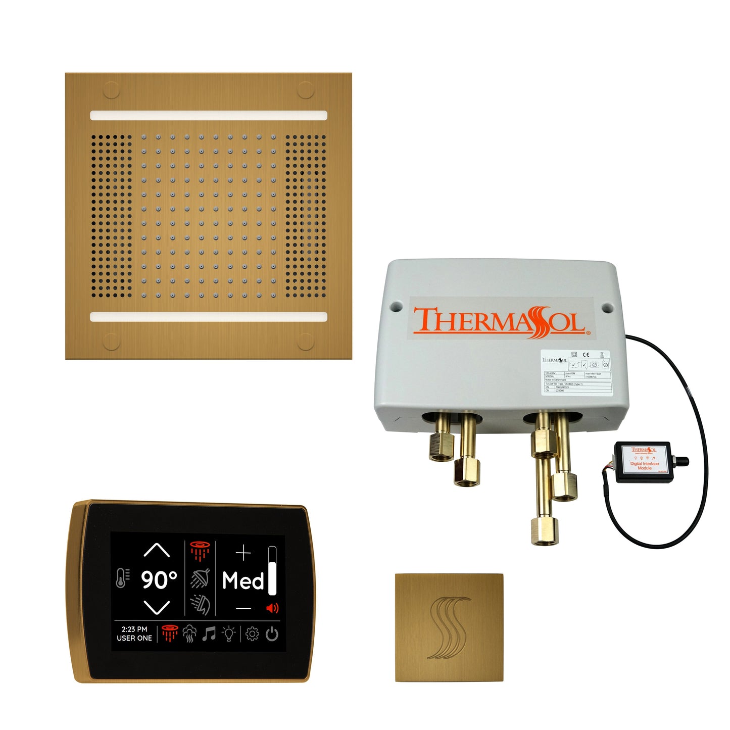ThermaSol TWPH14SS Total Wellness Package with SignaTouch Control, HydroVive 14 Rainhead and Square SteamVection Head