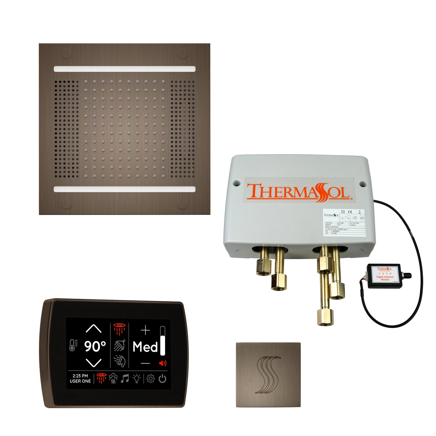 ThermaSol TWPH14SS Total Wellness Package with SignaTouch Control, HydroVive 14 Rainhead and Square SteamVection Head