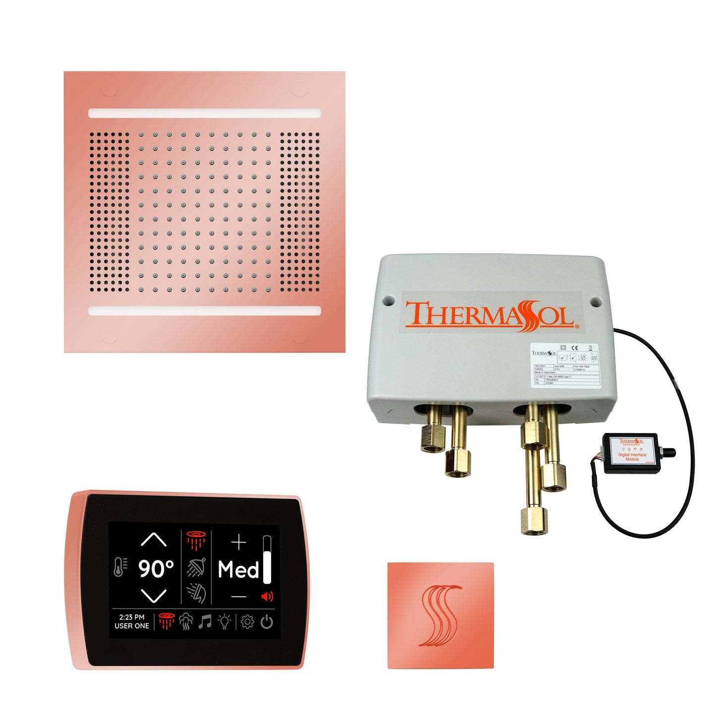 ThermaSol TWPH14SS Total Wellness Package with SignaTouch Control, HydroVive 14 Rainhead and Square SteamVection Head