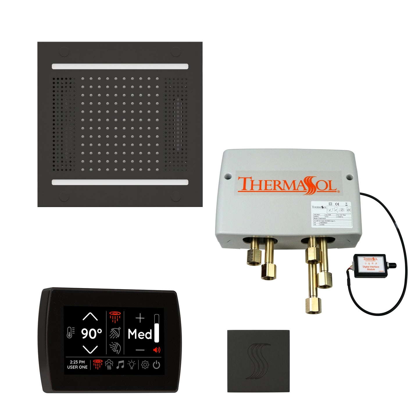 ThermaSol TWPH14SS Total Wellness Package with SignaTouch Control, HydroVive 14 Rainhead and Square SteamVection Head