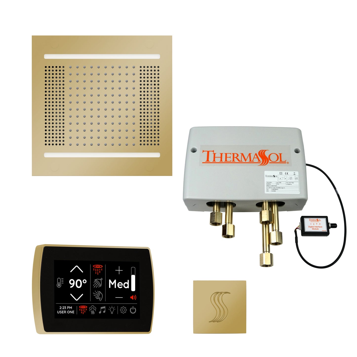 ThermaSol TWPH14SS Total Wellness Package with SignaTouch Control, HydroVive 14 Rainhead and Square SteamVection Head