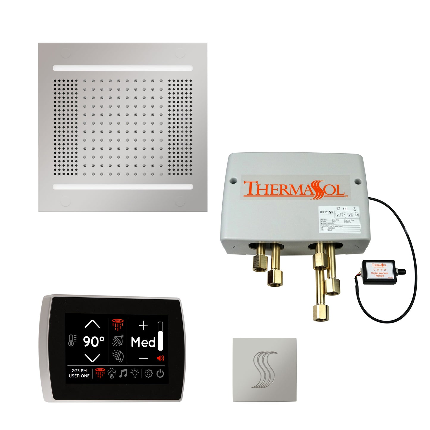 ThermaSol TWPH14SS Total Wellness Package with SignaTouch Control, HydroVive 14 Rainhead and Square SteamVection Head