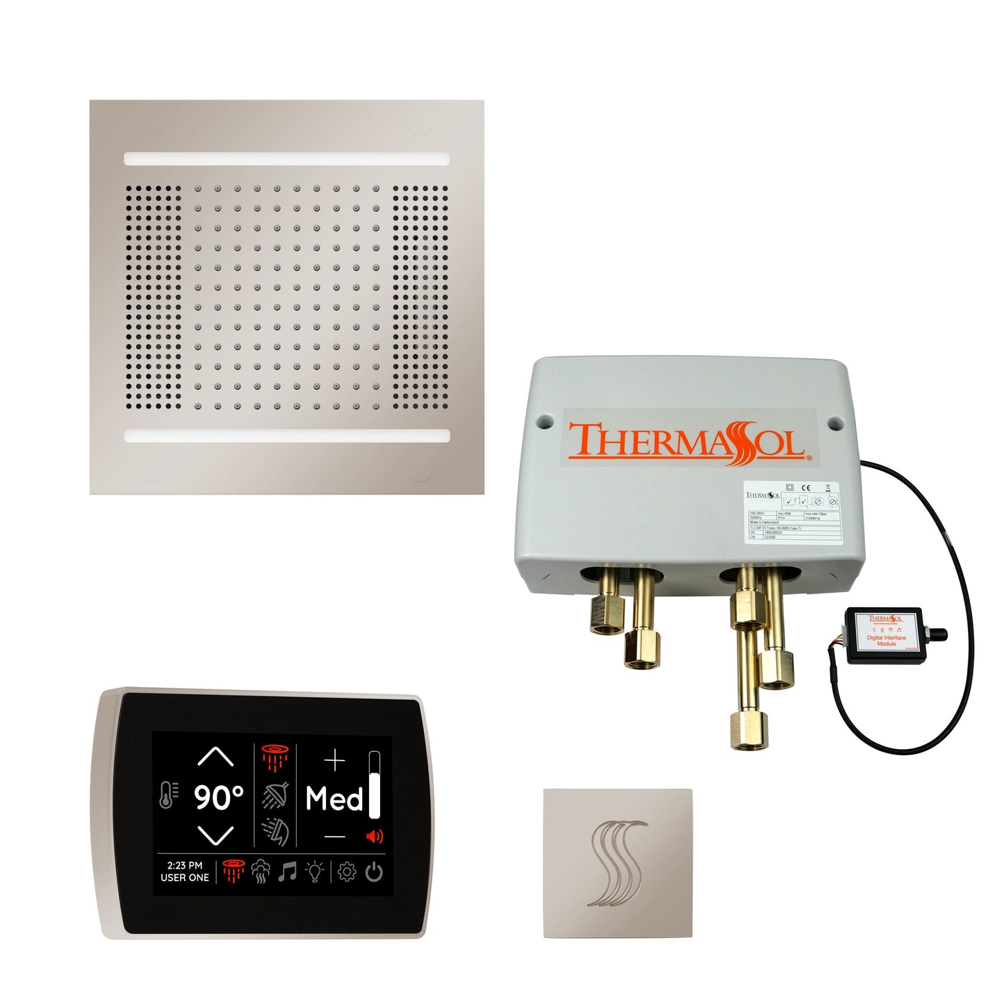 ThermaSol TWPH14SS Total Wellness Package with SignaTouch Control, HydroVive 14 Rainhead and Square SteamVection Head